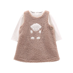 completo bambina vestito in teddy e body panna