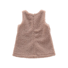 completo bambina vestito in teddy e body panna