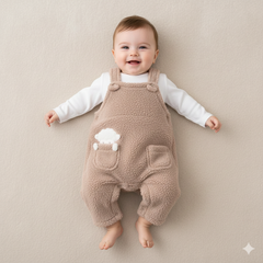 completo neonato beige con salopette teddy